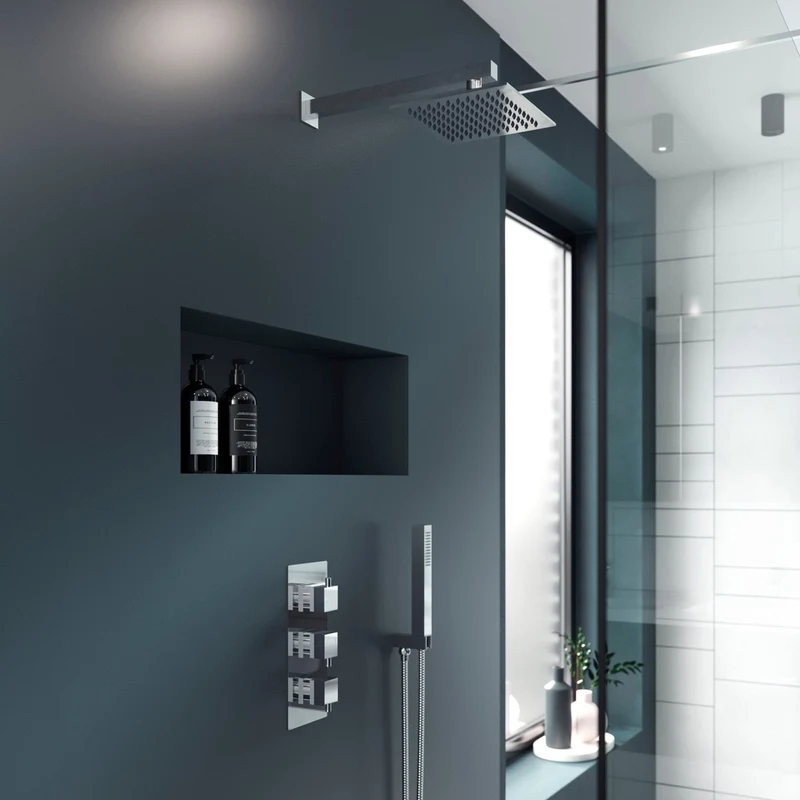 Nuie Triple Thermostatic Shower Valve Contemporary Chrome Brass ABS 280x120x136mm