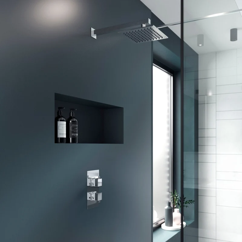 Nuie Twin Thermostatic Shower Valve Contemporary Chrome Brass ABS 215x120x133mm