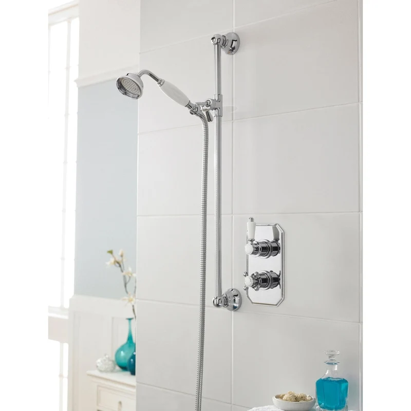 Nuie Ascott Twin Thermostatic Shower Valve Traditional Chrome Brass ABS 210x120x135mm