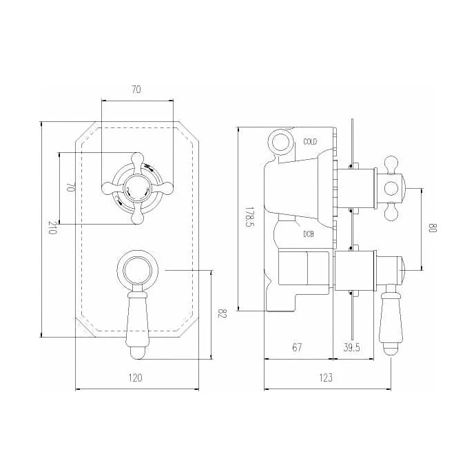 Nuie Ascott Twin Thermostatic Shower Valve Traditional Chrome Brass ABS 210x120x135mm