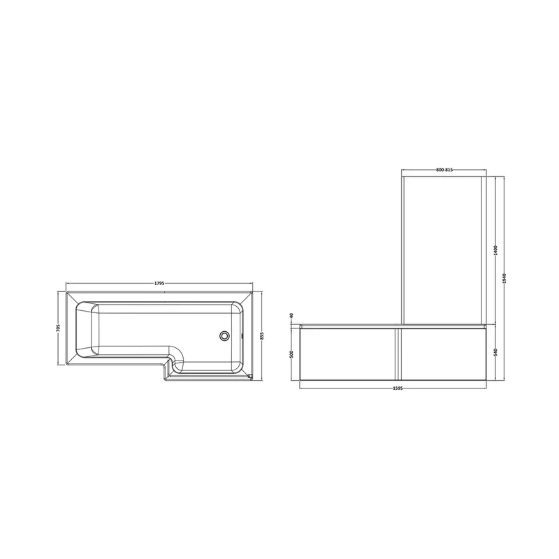 Nuie Shower Baths 1800mm Right Hand Square Shower Bath Set Contemporary White Acrylic