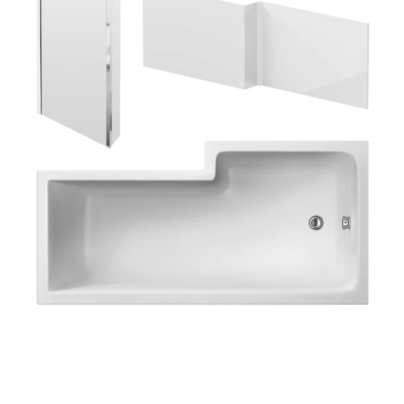 Nuie Shower Baths 1800mm Left Hand Square Shower Bath Set Contemporary White Acrylic