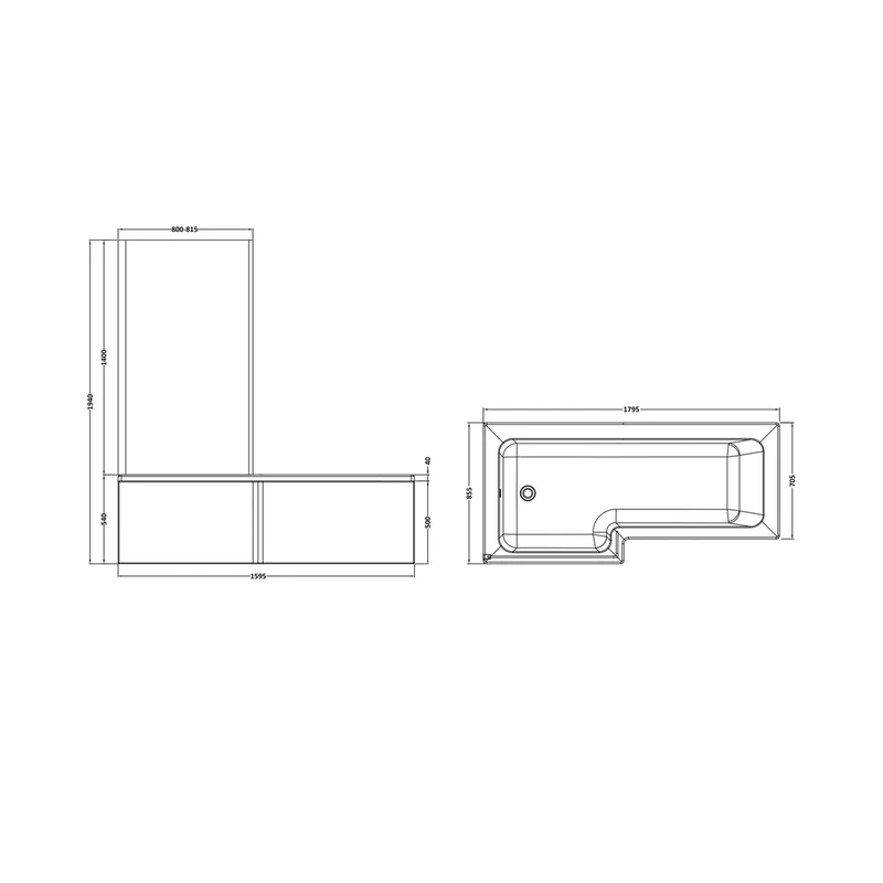 Nuie Shower Baths 1800mm Left Hand Square Shower Bath Set Contemporary White Acrylic