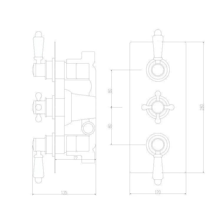 Nuie Victorian Triple Thermostatic Shower Valve Traditional Chrome Brass ABS 280x120x135mm - ITY315