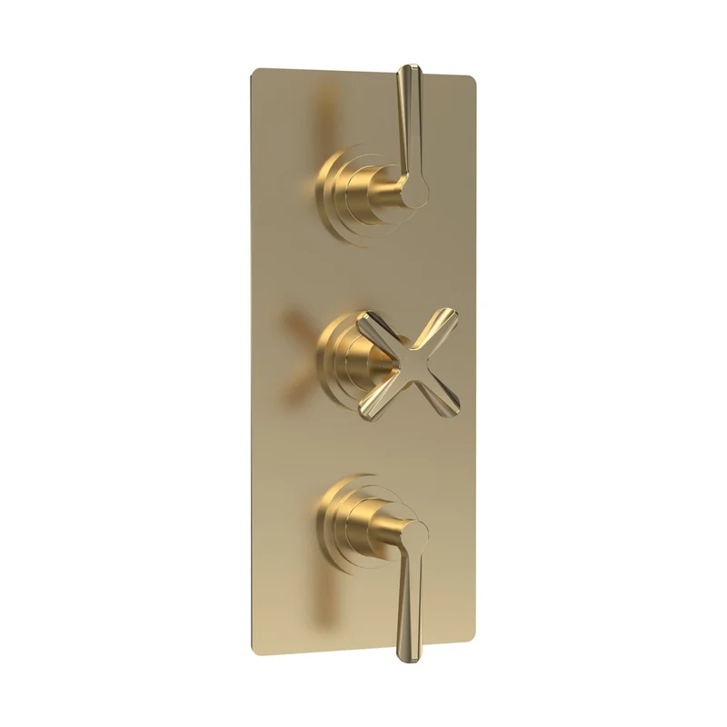 Nuie Aztec Triple Thermostatic Shower Valve Contemporary Brushed Brass Brass ABS 280x120x136mm