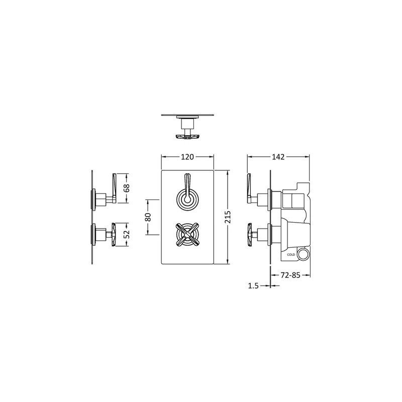 Nuie Aztec Twin Thermostatic Shower Valve Contemporary Brushed Brass Brass ABS 215x120x138mm