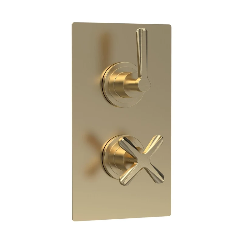 Nuie Aztec Twin Thermostatic Shower Valve With Diverter Contemporary Brushed Brass Brass ABS 215x120x138mm