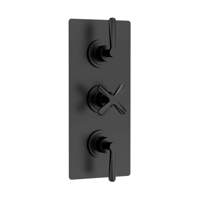 Nuie Aztec Triple Thermostatic Shower Valve Contemporary Matt Black Brass ABS 280x120x136mm