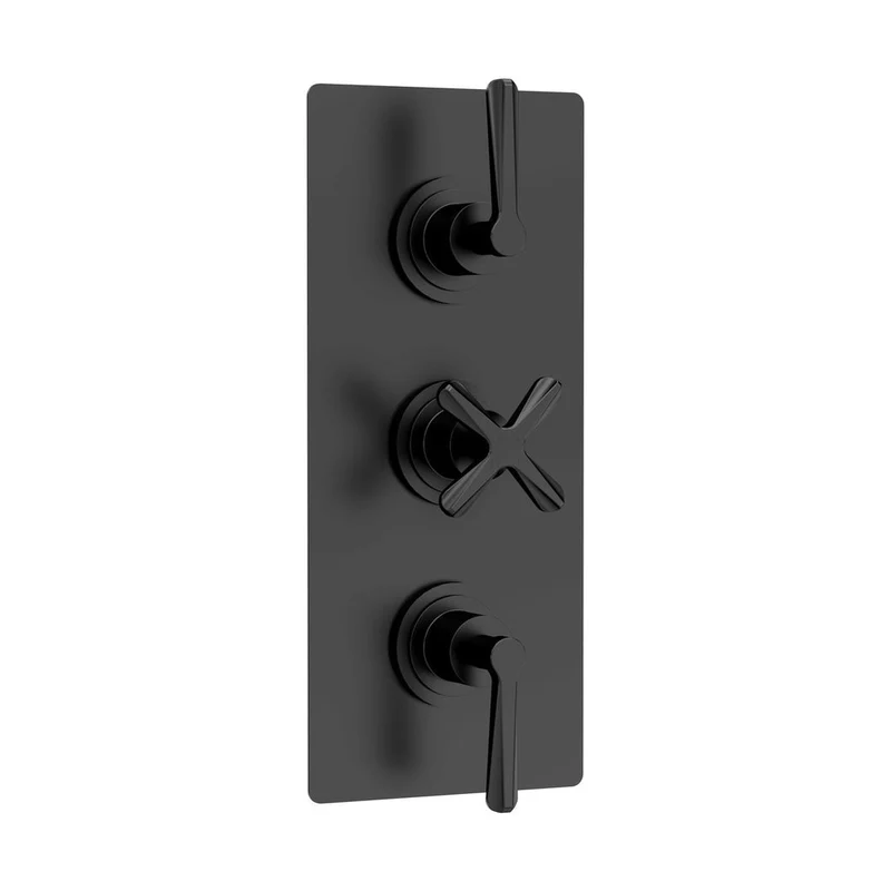 Nuie Aztec Triple Thermostatic Shower Valve With Diverter Contemporary Matt Black Brass ABS 280x120x136mm