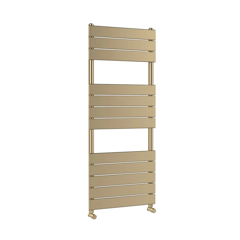 Nuie Piazza Square Flat Towel Radiator 1213x500 Contemporary Brushed Brass Steel 1213x500x100mm