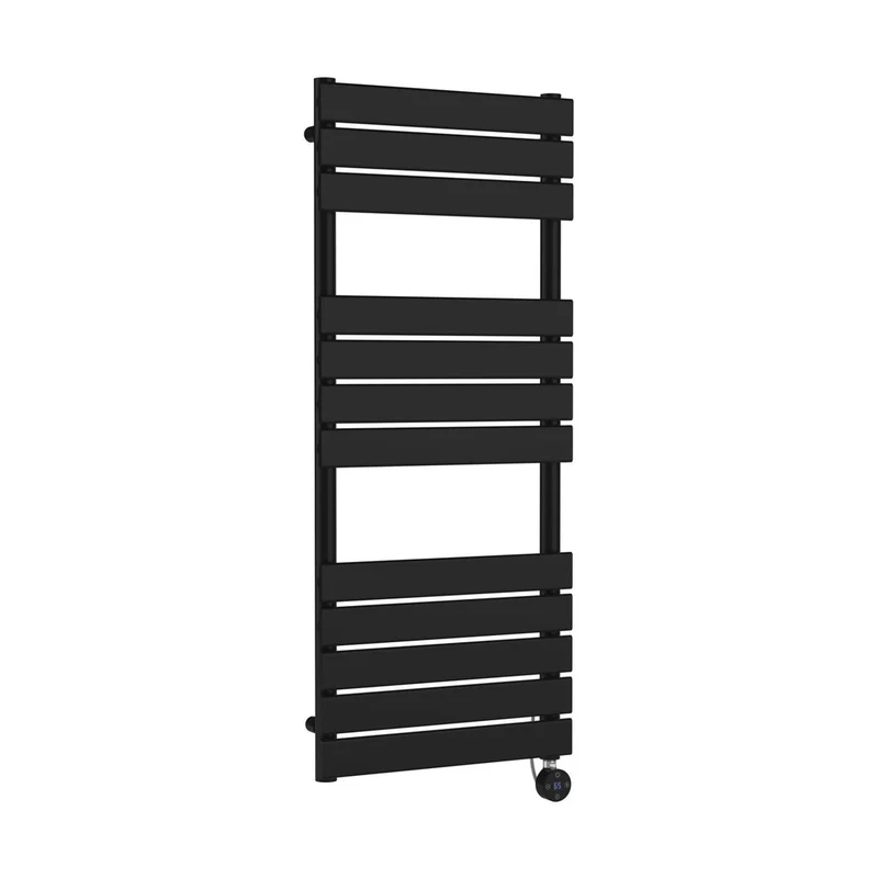Nuie Electric Flat Panel Towel Rails Square Flat Towel Radiator 1213x500 Contemporary Matt Black Steel 1213x500x30mm