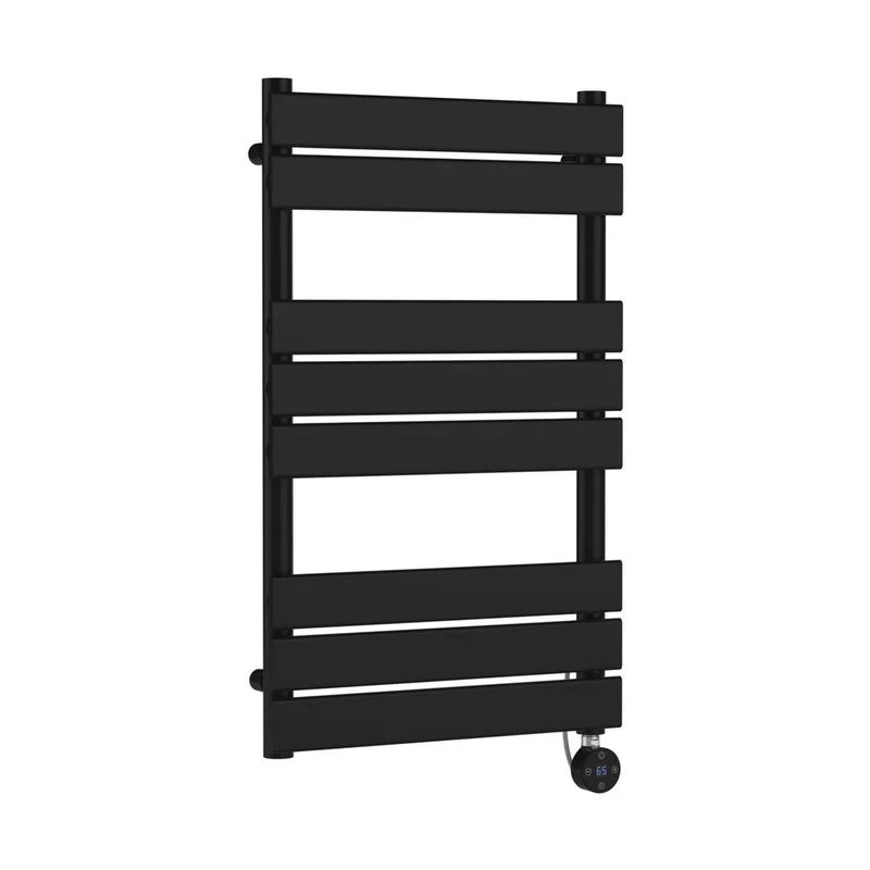 Nuie Electric Flat Panel Towel Rails Square Flat Towel Radiator 840x500 Contemporary Matt Black Steel 840x500x30mm