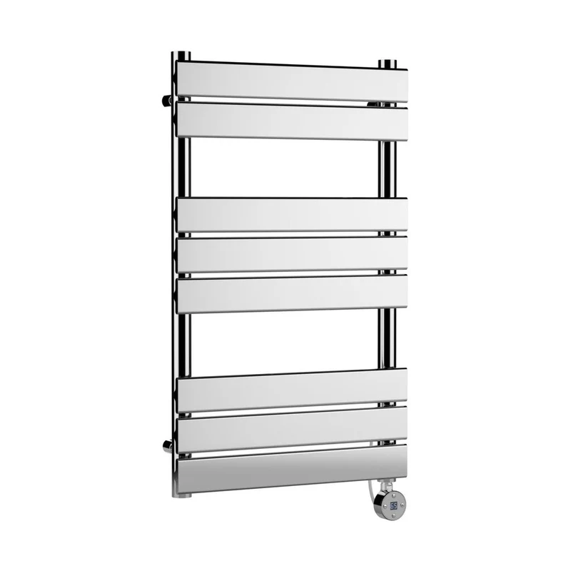 Nuie Electric Flat Panel Towel Rails Square Flat Towel Radiator 840x500 Contemporary Chrome Steel 840x500x30mm
