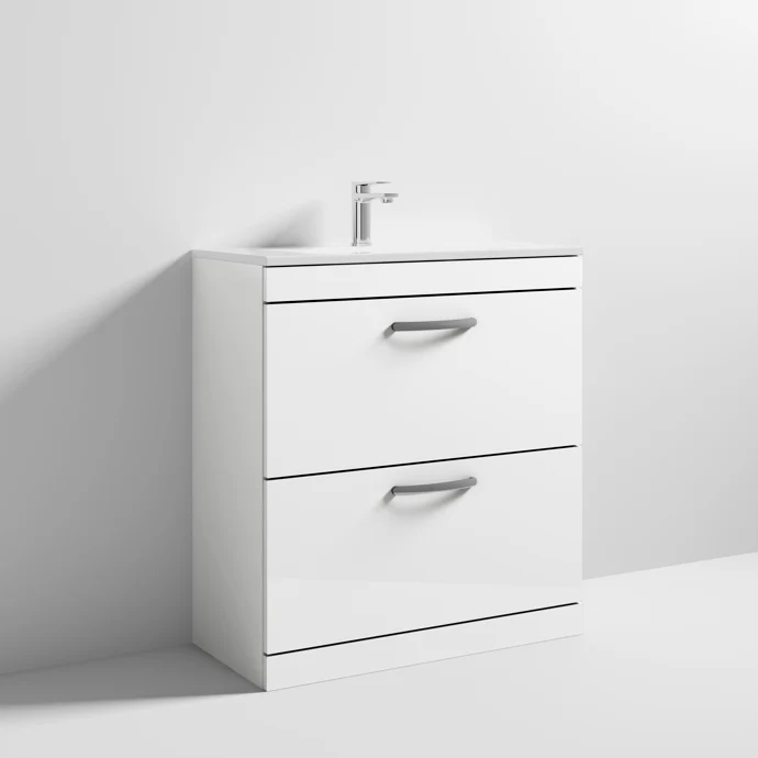 Cape 800mm Floor Standing 2 Drawer Vanity Unit & Minimalist Basin - Gloss White