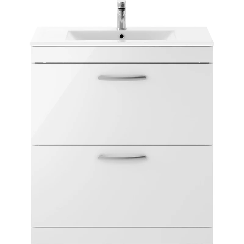 Cape 800mm Floor Standing 2 Drawer Vanity Unit & Minimalist Basin - Gloss White