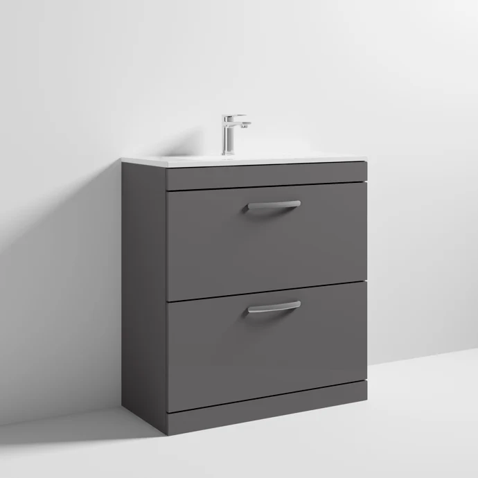 Cape 800mm Floor Standing 2 Drawer Vanity Unit & Minimalist Basin - Gloss Grey