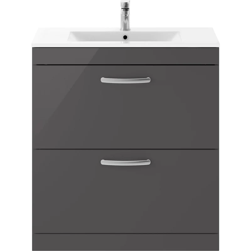 Cape 800mm Floor Standing 2 Drawer Vanity Unit & Minimalist Basin - Gloss Grey