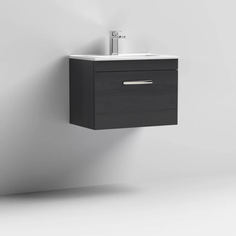 Cape 600mm Wall Hung Single Drawer Vanity Unit & Minimalist Basin - Charcoal Black