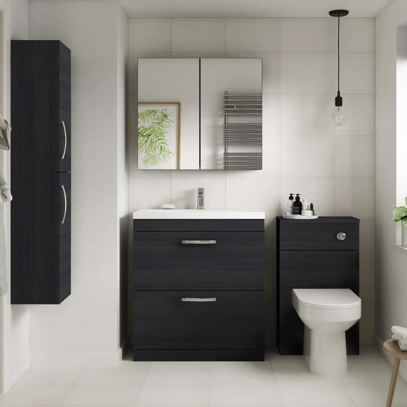 Cape 600mm Wall Hung Single Drawer Vanity Unit & Minimalist Basin - Charcoal Black