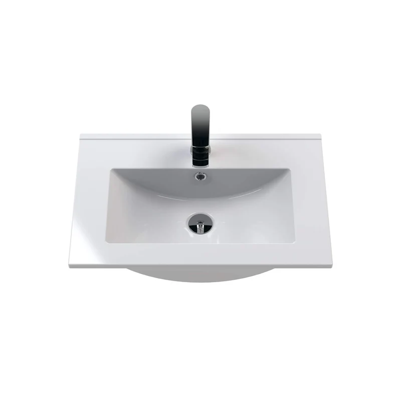 Cape 600mm Wall Hung Single Drawer Vanity Unit & Minimalist Basin - Anthracite Woodgrain