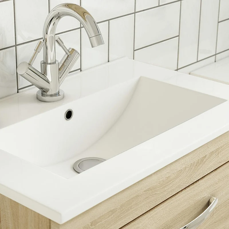 Cape 600mm Wall Hung Single Drawer Vanity Unit & Minimalist Basin - Anthracite Woodgrain