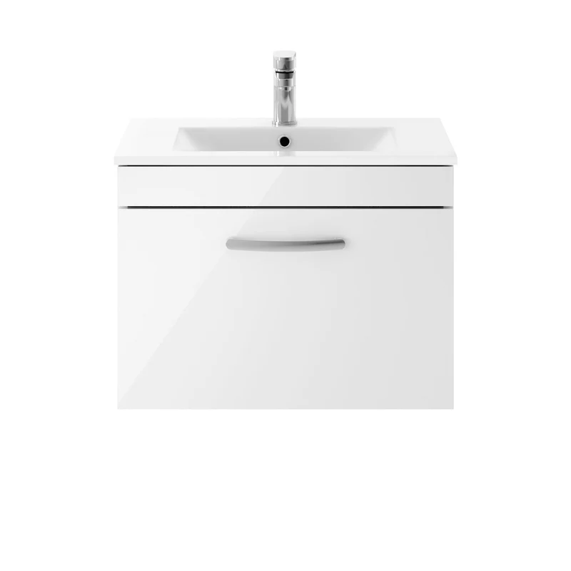 Cape 600mm Wall Hung Single Drawer Vanity Unit & Minimalist Basin - Gloss White