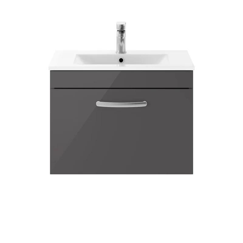 Cape 600mm Wall Hung Single Drawer Vanity Unit & Minimalist Basin - Gloss Grey