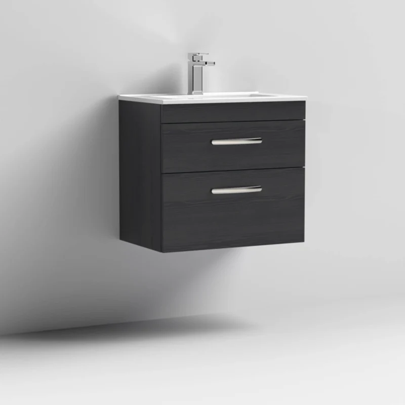 Cape 600mm Wall Hung 2 Drawer Vanity Unit & Minimalist Basin - Charcoal Black