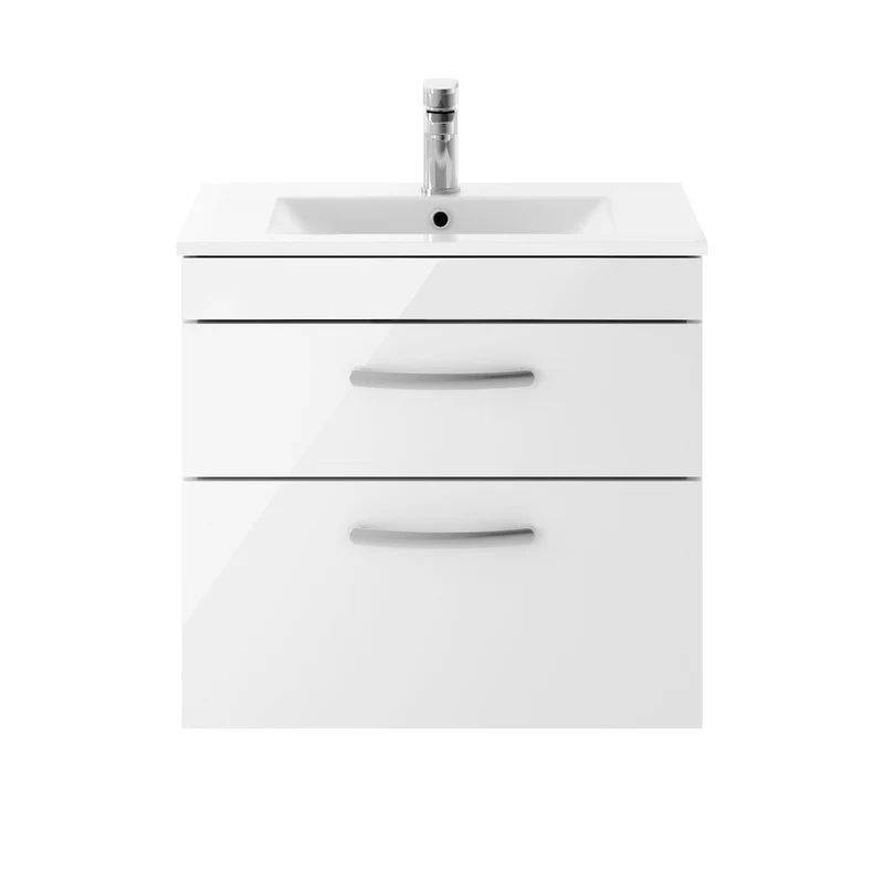 Cape 600mm Wall Hung 2 Drawer Vanity Unit & Minimalist Basin - Gloss White