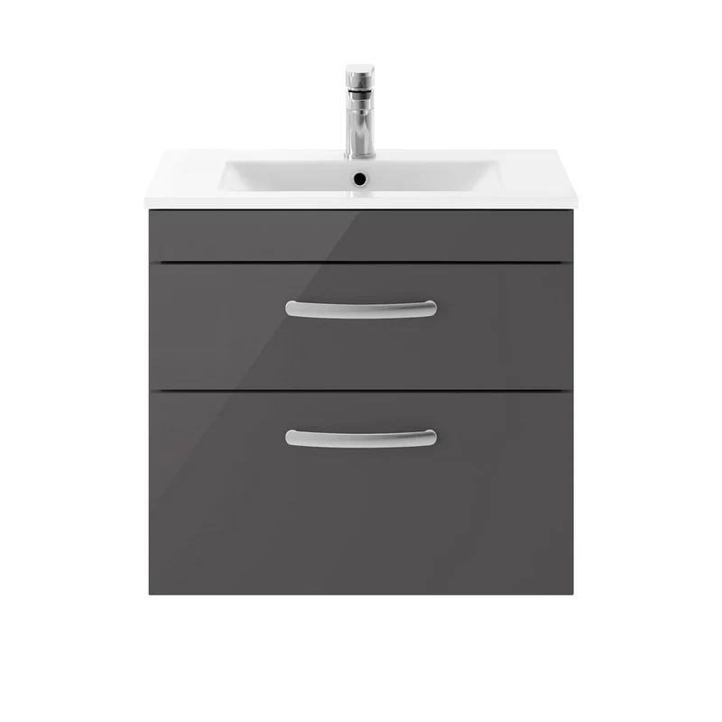 Cape 600mm Wall Hung 2 Drawer Vanity Unit & Minimalist Basin - Gloss Grey