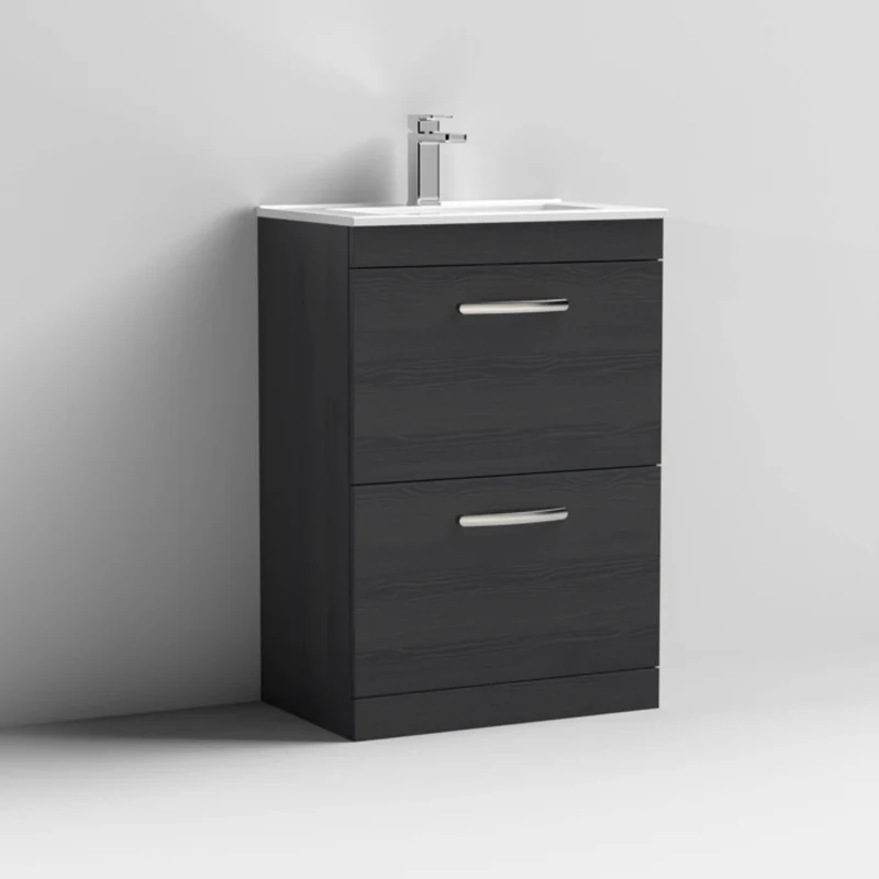 Cape 600mm Floor Standing 2 Drawer Vanity Unit & Minimalist Basin - Charcoal Black