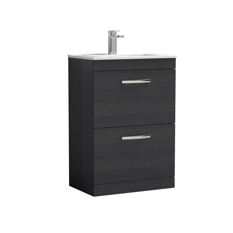 Cape 600mm Floor Standing 2 Drawer Vanity Unit & Minimalist Basin - Charcoal Black