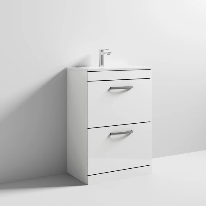 Cape 600mm Floor Standing 2 Drawer Vanity Unit & Minimalist Basin - Gloss White