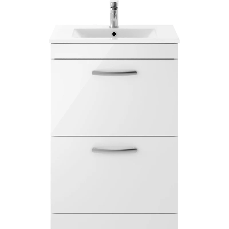 Cape 600mm Floor Standing 2 Drawer Vanity Unit & Minimalist Basin - Gloss White