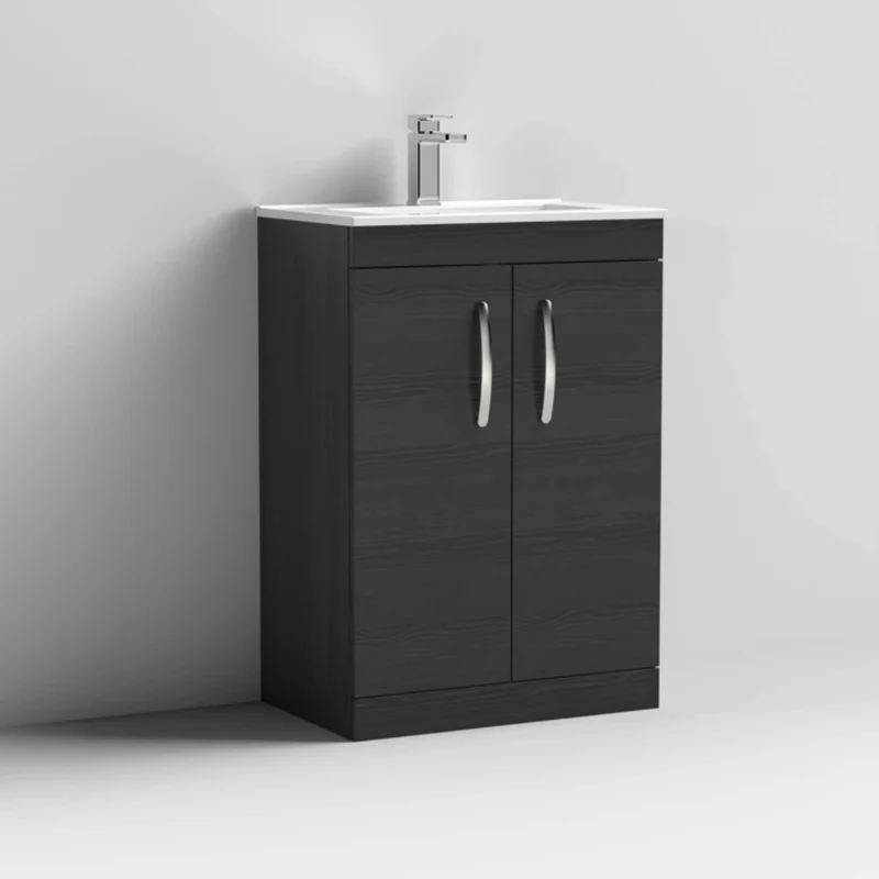 Cape 600mm Floor Standing 2 Door Vanity Unit & Minimalist Basin - Charcoal Black