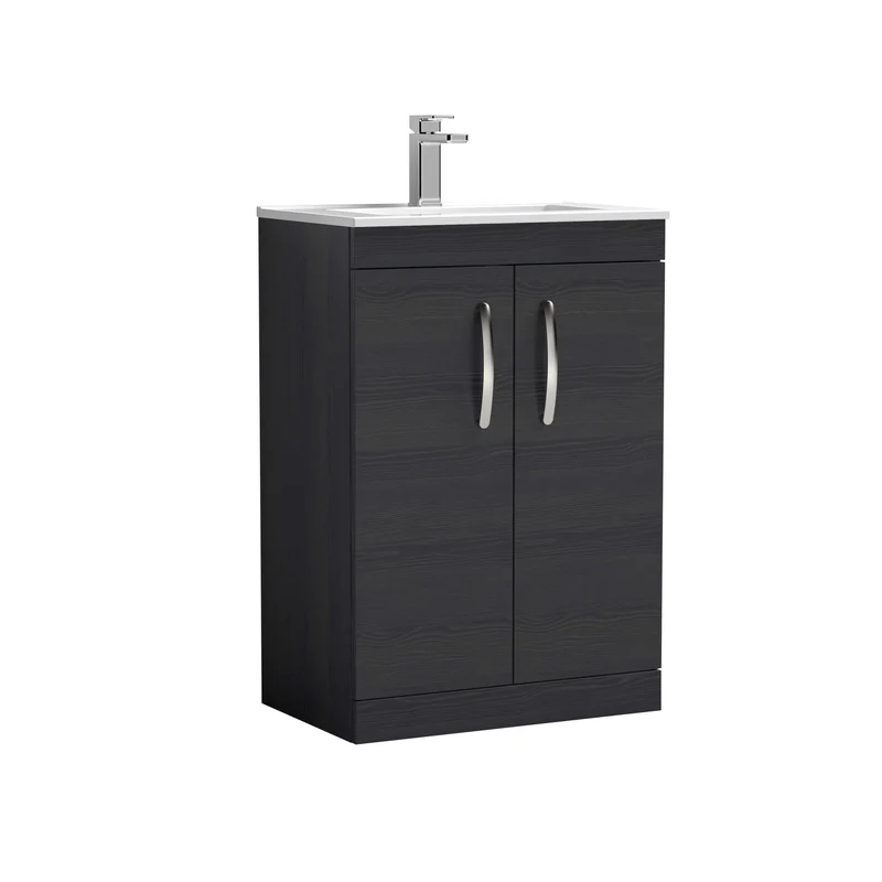 Cape 600mm Floor Standing 2 Door Vanity Unit & Minimalist Basin - Charcoal Black