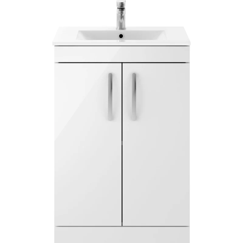 Cape 600mm Floor Standing 2 Door Vanity Unit & Minimalist Basin - Gloss White