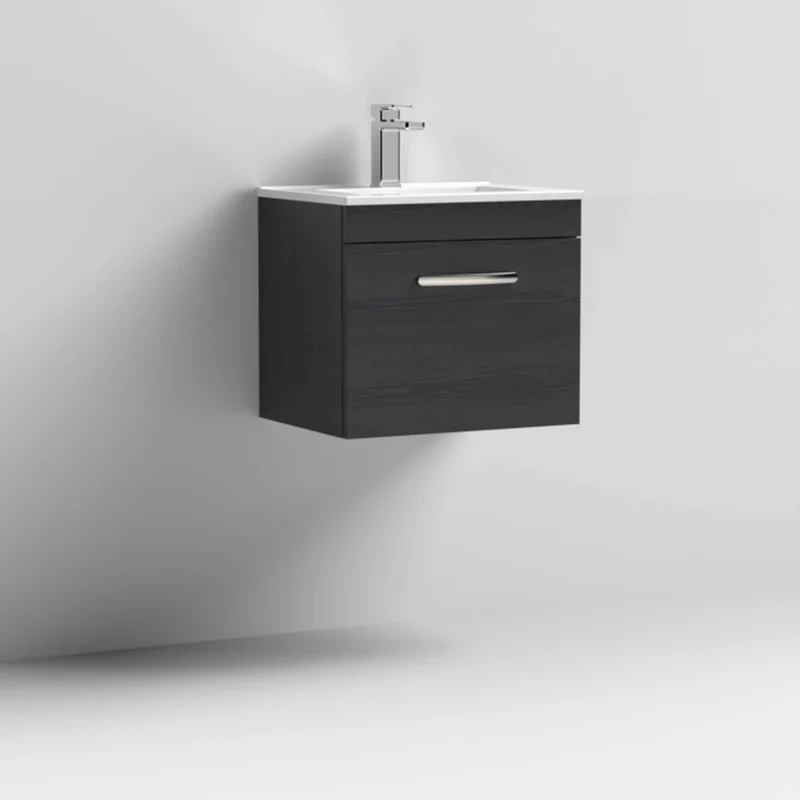 Cape 500mm Wall Hung Single Drawer Vanity Unit & Minimalist Basin - Charcoal Black