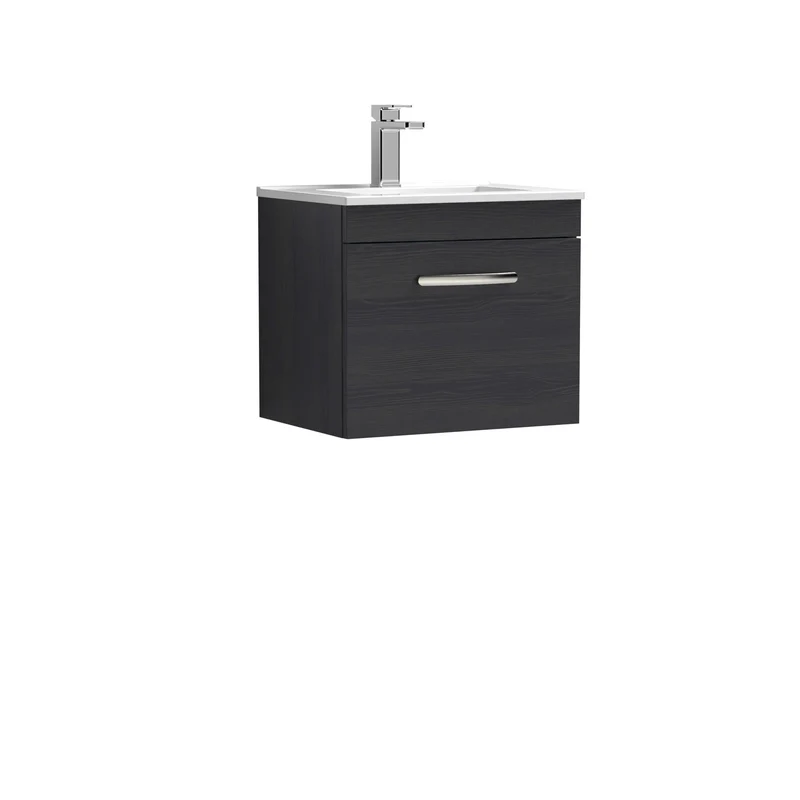 Cape 500mm Wall Hung Single Drawer Vanity Unit & Minimalist Basin - Charcoal Black