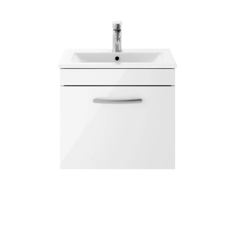 Cape 500mm Wall Hung Single Drawer Vanity Unit & Minimalist Basin - Gloss White