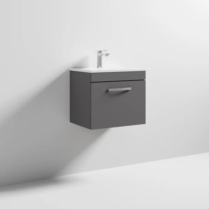 Cape 500mm Wall Hung Single Drawer Vanity Unit & Minimalist Basin - Gloss Grey