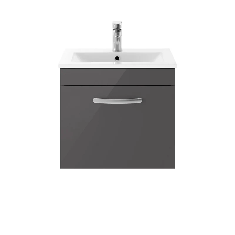 Cape 500mm Wall Hung Single Drawer Vanity Unit & Minimalist Basin - Gloss Grey