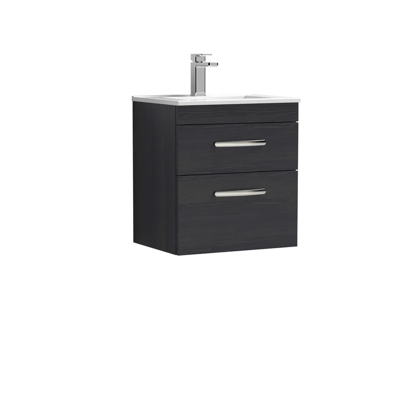 Cape 500mm Wall Hung 2 Drawer Vanity Unit & Minimalist Basin - Charcoal Black