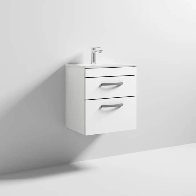 Cape 500mm Wall Hung 2 Drawer Vanity Unit & Minimalist Basin - Gloss White