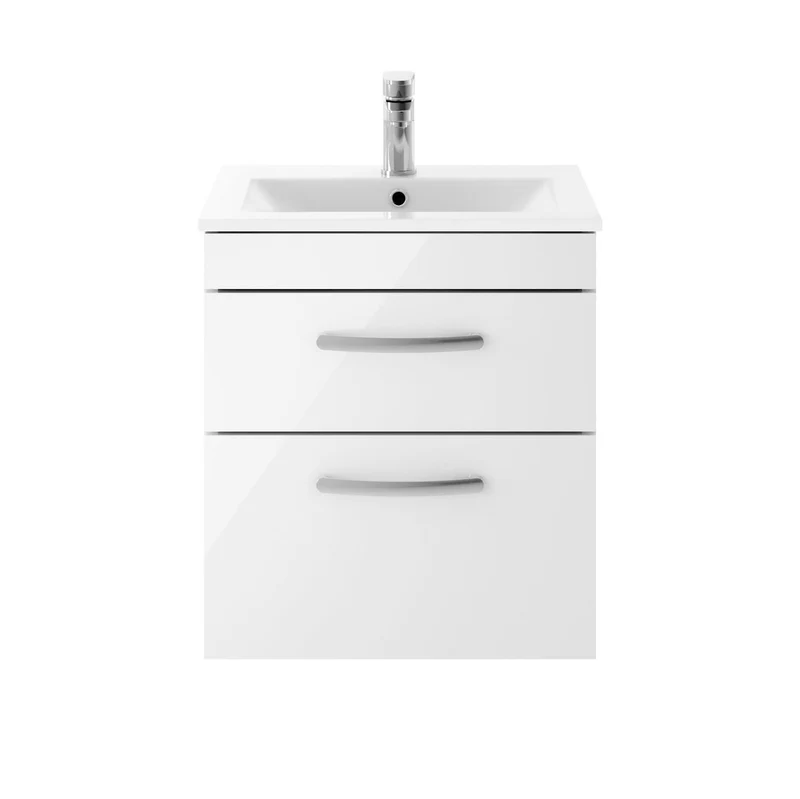 Cape 500mm Wall Hung 2 Drawer Vanity Unit & Minimalist Basin - Gloss White