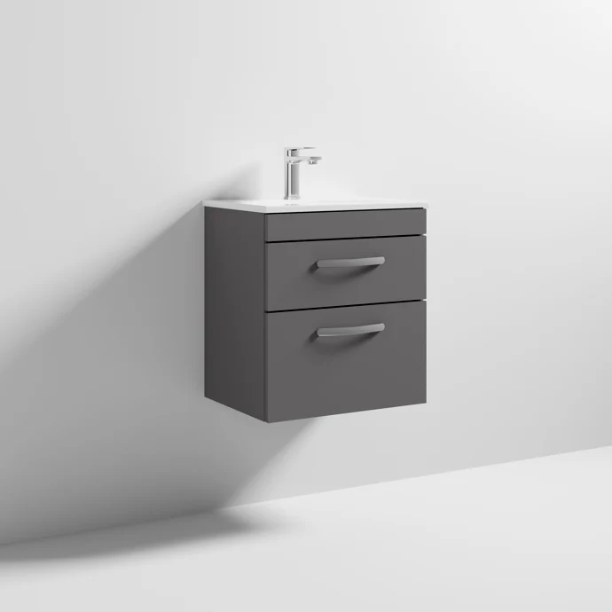 Cape 500mm Wall Hung 2 Drawer Vanity Unit & Minimalist Basin - Gloss Grey