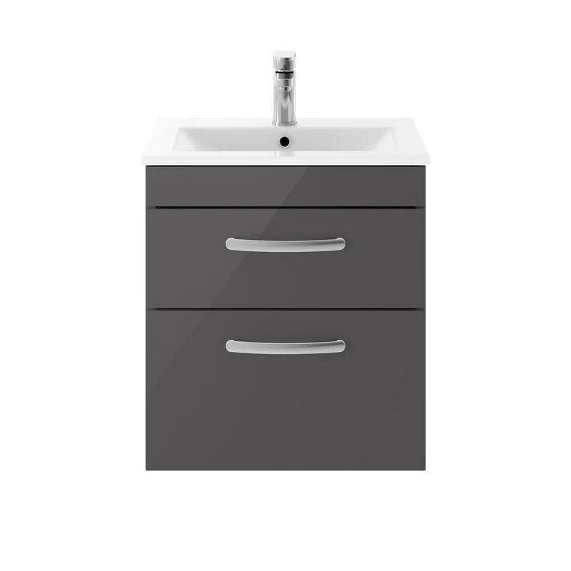Cape 500mm Wall Hung 2 Drawer Vanity Unit & Minimalist Basin - Gloss Grey