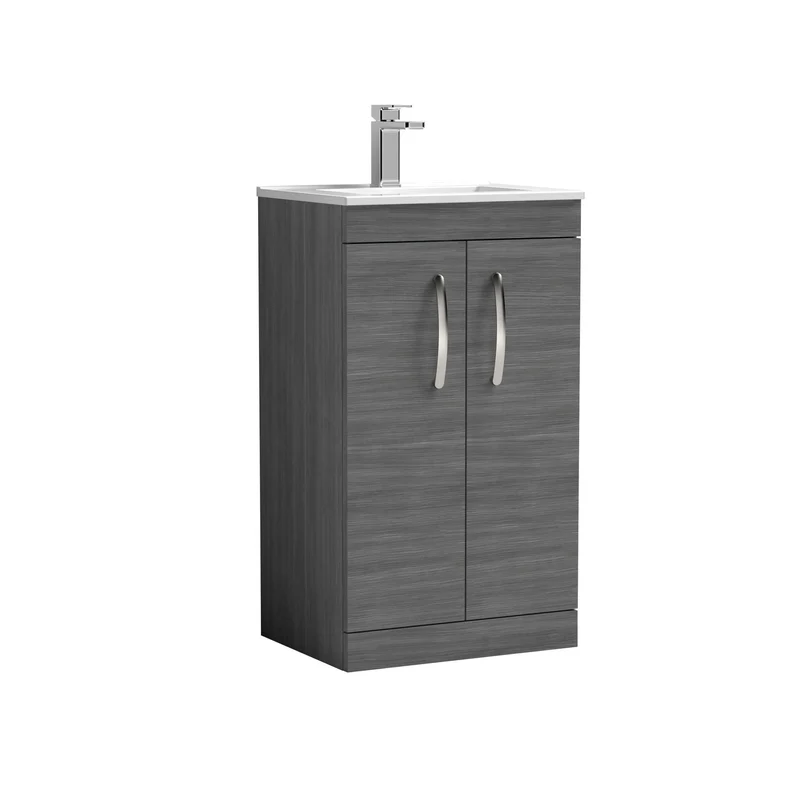 Cape 500mm Floor Standing 2 Door Vanity Unit & Minimalist Basin - Anthracite Woodgrain
