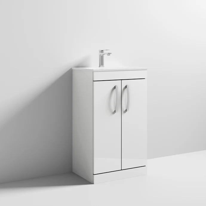 Cape 500mm Floor Standing 2 Door Vanity Unit & Minimalist Basin - Gloss White