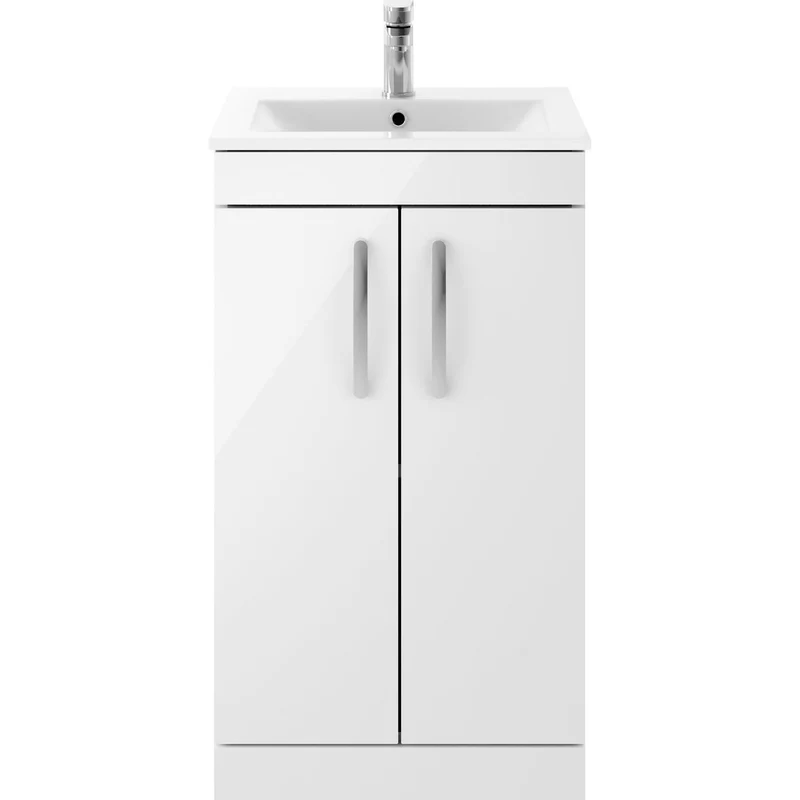 Cape 500mm Floor Standing 2 Door Vanity Unit & Minimalist Basin - Gloss White